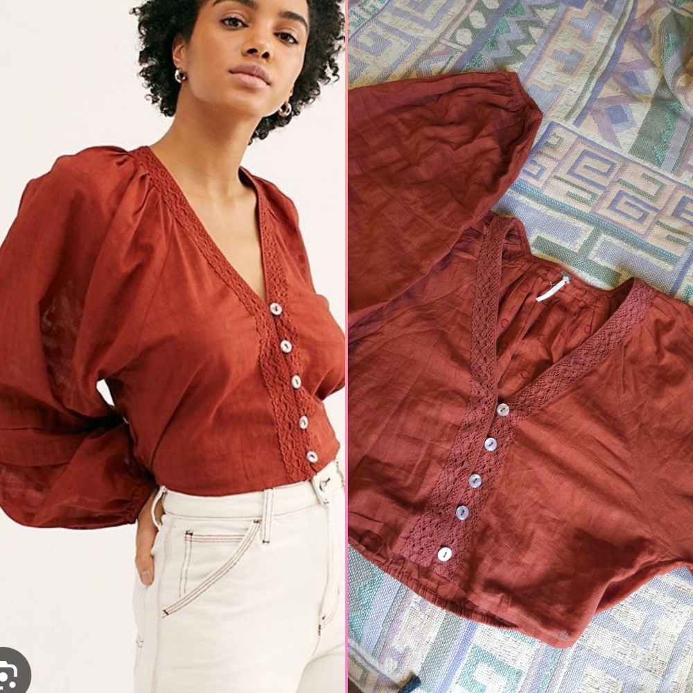 Free People Boho Rust Crop Long Sleeve Size XS